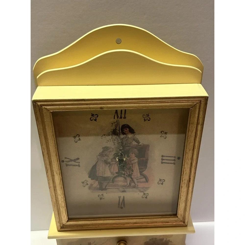 Vintage Victorian Style Wood Wall Clock Key Cabinet‎ Storage Drawer Cream Gold